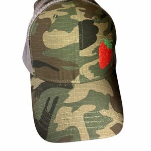 Camouflage Trucker Hat with Strawberry Patch